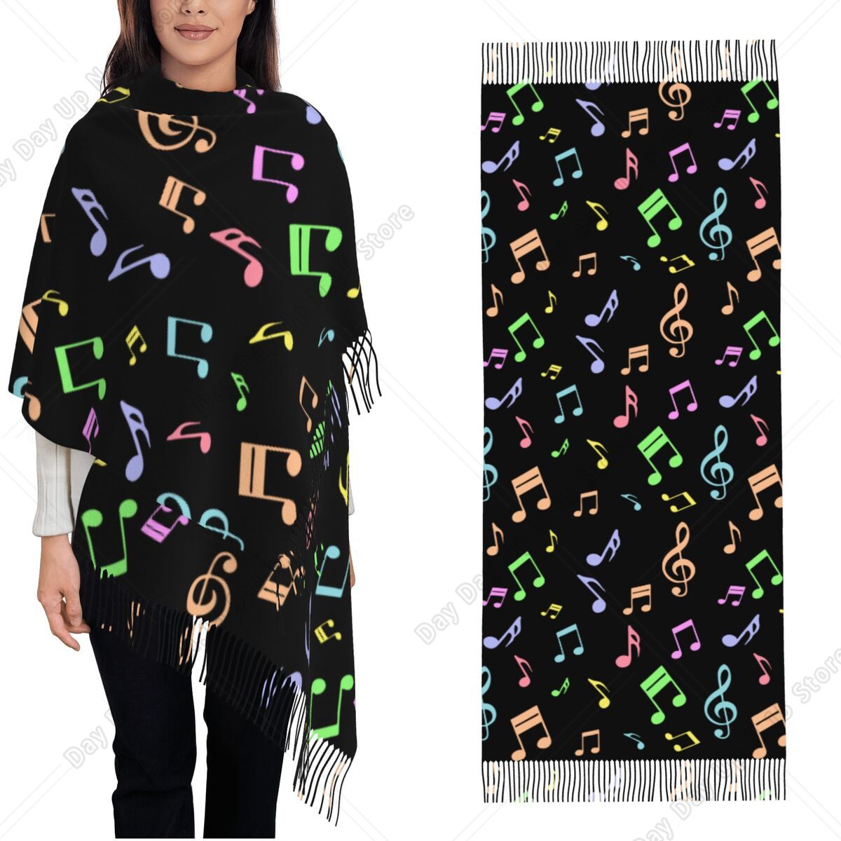Pashmina Wrap Large - Selendang Bermotif Not Musik yang Lucu