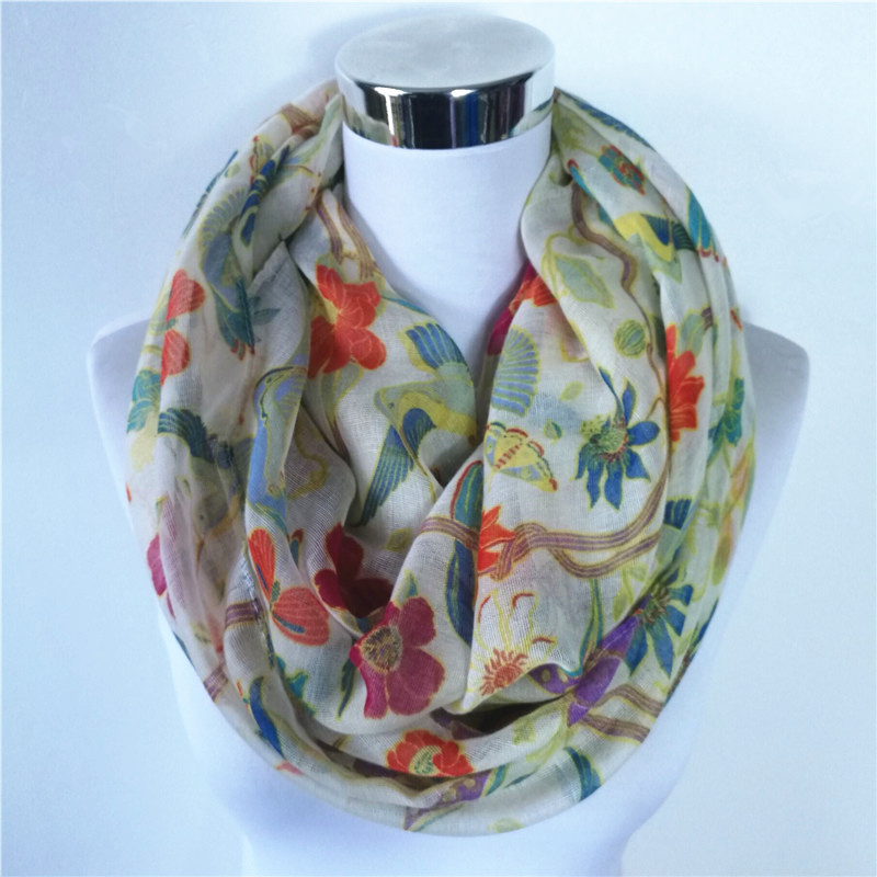 Infinity Scarf Knit - Baru Magpie Burung Cetak Viscose Cocok