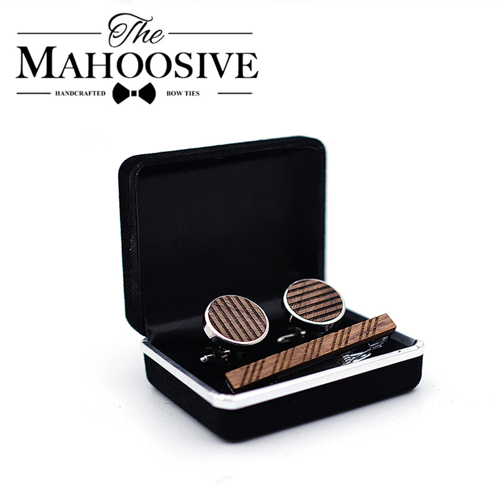 Tie Bar Set Gift - Kualitas Tinggi Kayu Manset Dasi Klip
