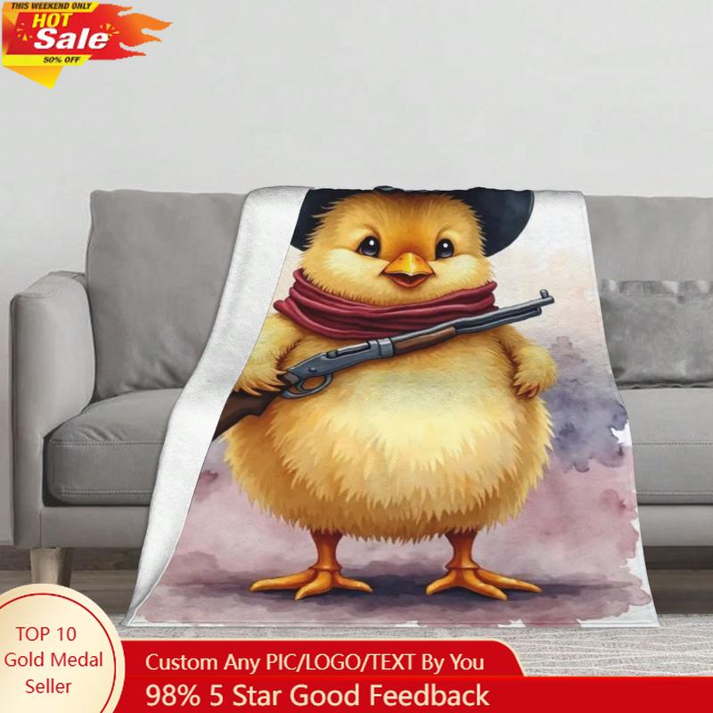 Woven Scarf Blanket - Karakter Ayam Kartun Lucu Memakai Topi