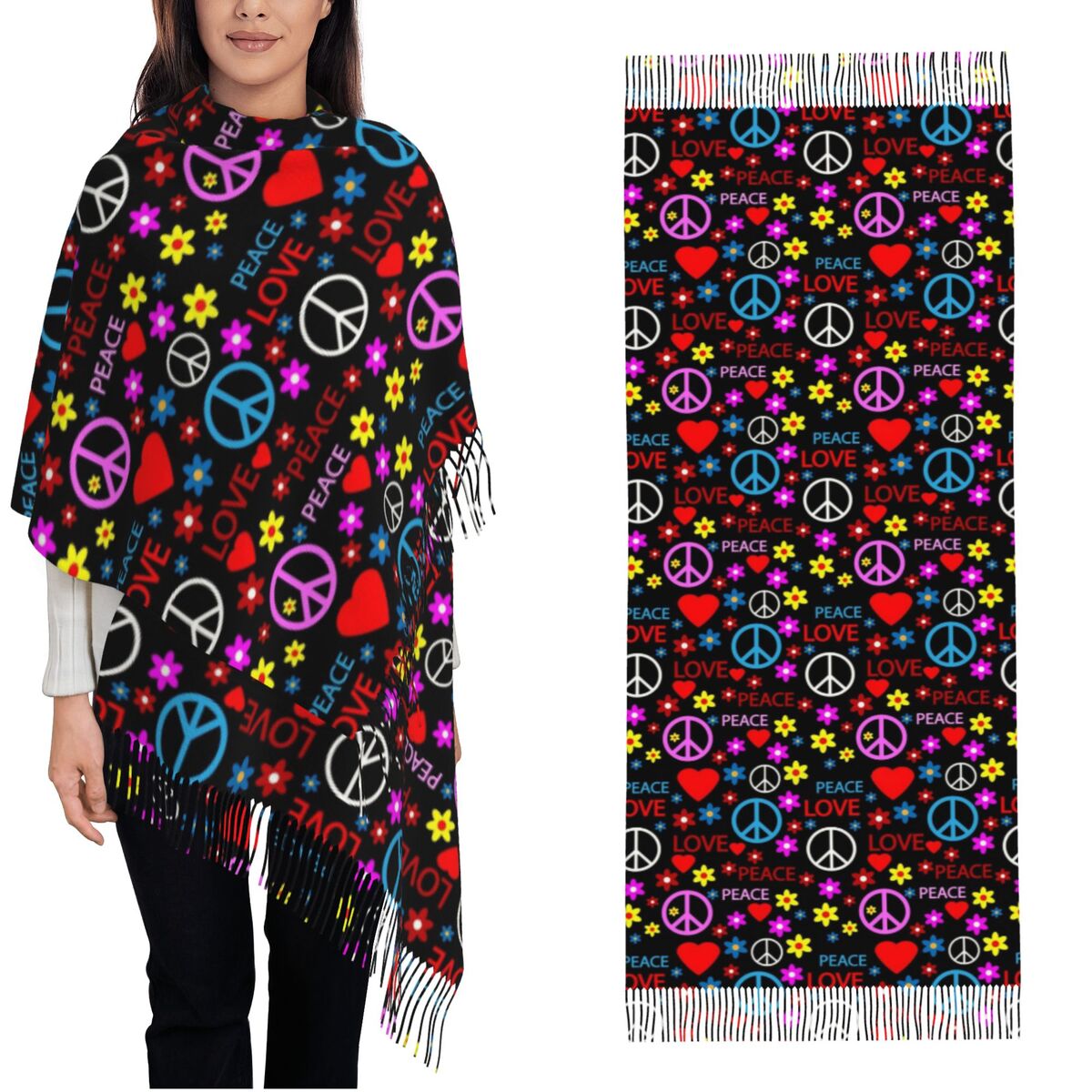 Pashmina Wrap Large - Selendang Pola Cinta Peace Foral untuk