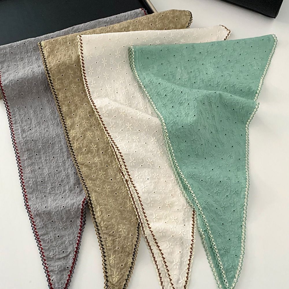 Bandana Cotton - Syal Leher Bordir Bunga, Syal Segitiga
