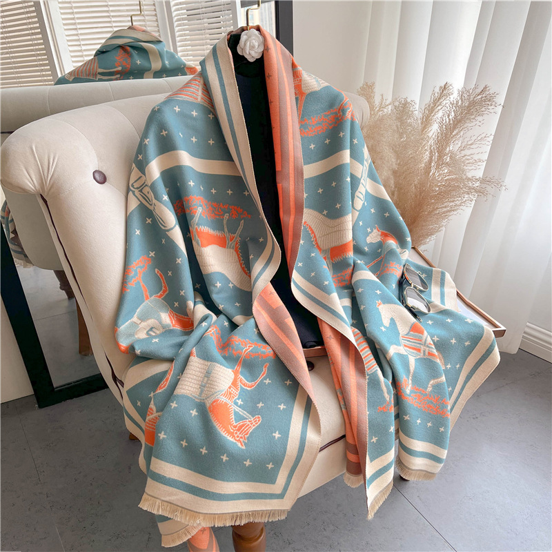 Woven Scarf Blanket - Selimut Kasmir Tebal Gambar Kuda Mewah