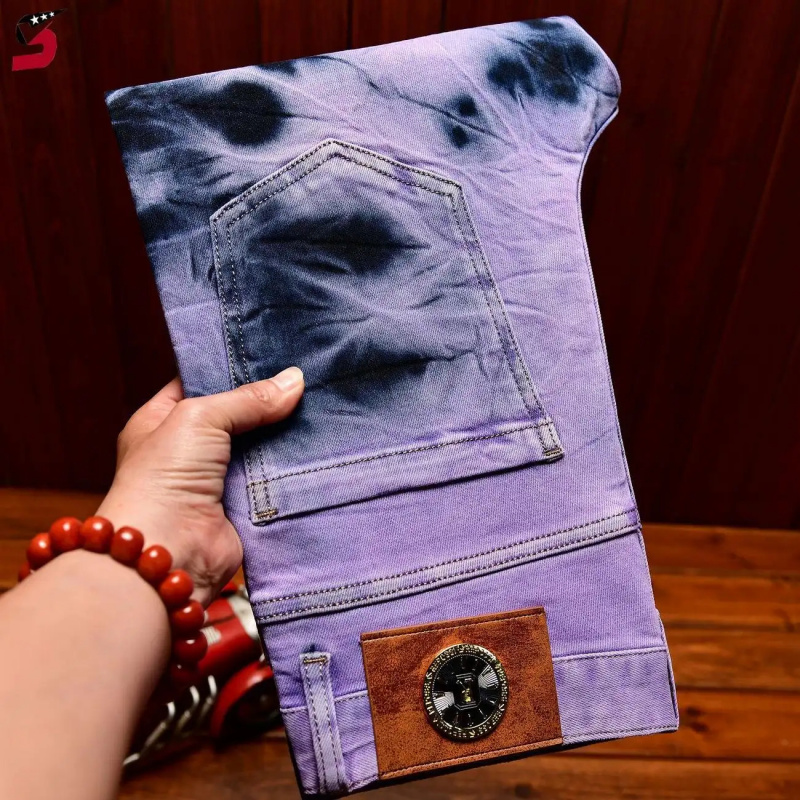 Skinny Tie Men - Jeans Retro Tie Dye Ungu Berkualitas