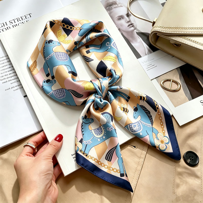 Face Scarf Mask - Syal Sutra Wanita 70*70cm Motif Cetak
