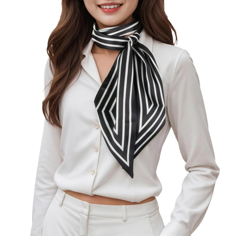 Ascot Neck Scarf - Syal Pita Rambut Bergaris Mode Syal