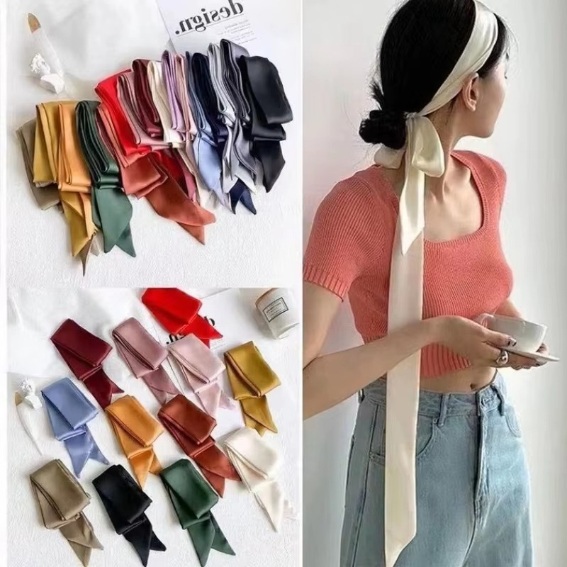Skinny Tie Men - Syal Sutra Panjang Warna Polos Sempit