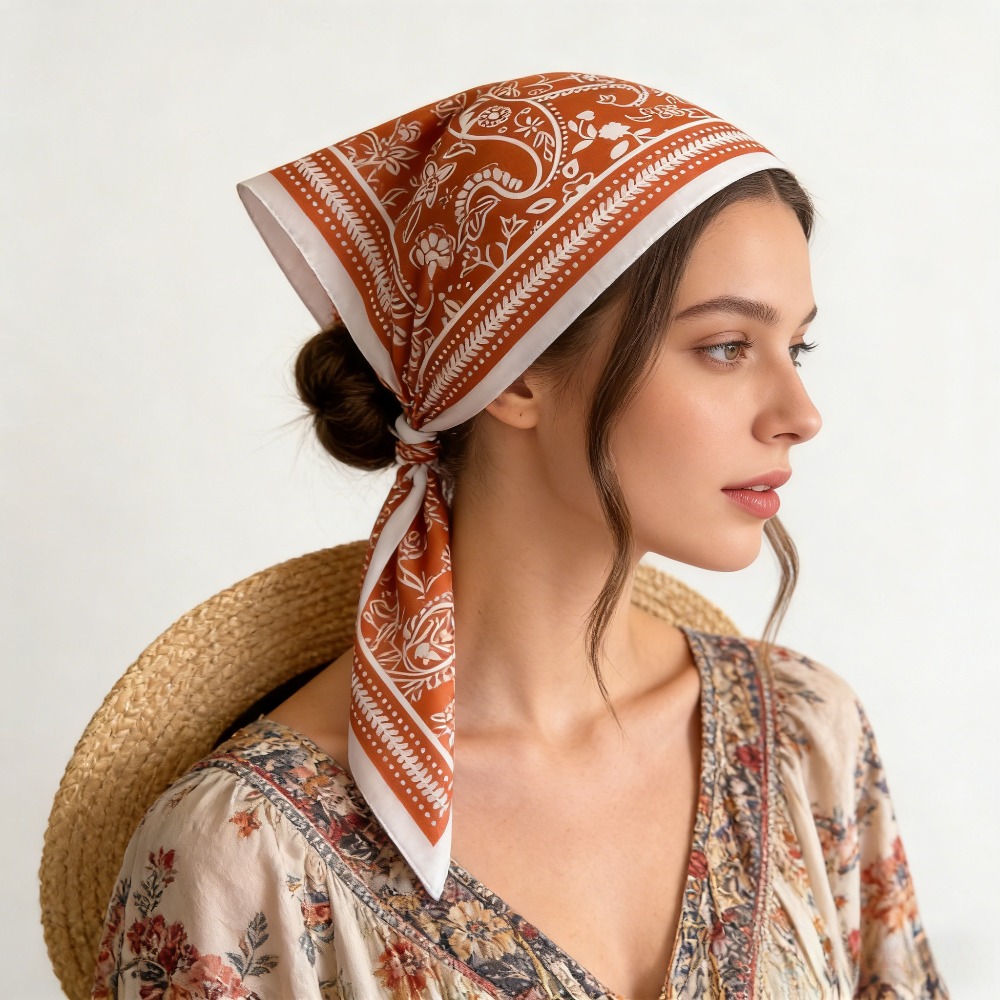 Silk Neck Scarf - 1Pc syal sutra motif kacang mete,