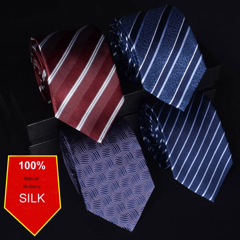Silk Tie Striped - 100% Sutra Pria Dasi Gaun Bisnis