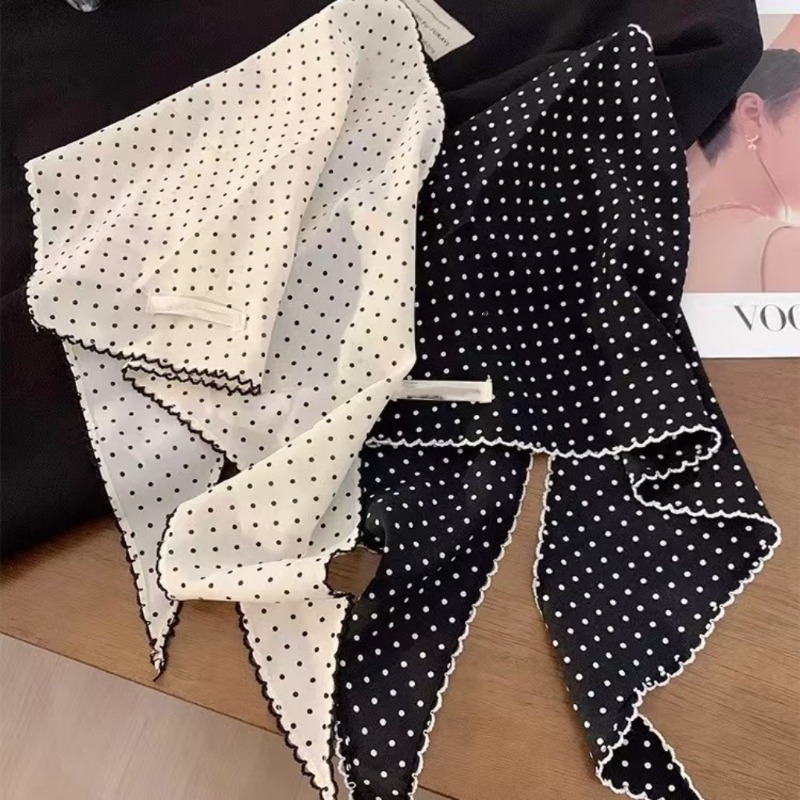 Ascot Neck Scarf - Syal Polkadot Hitam Putih untuk Wanita