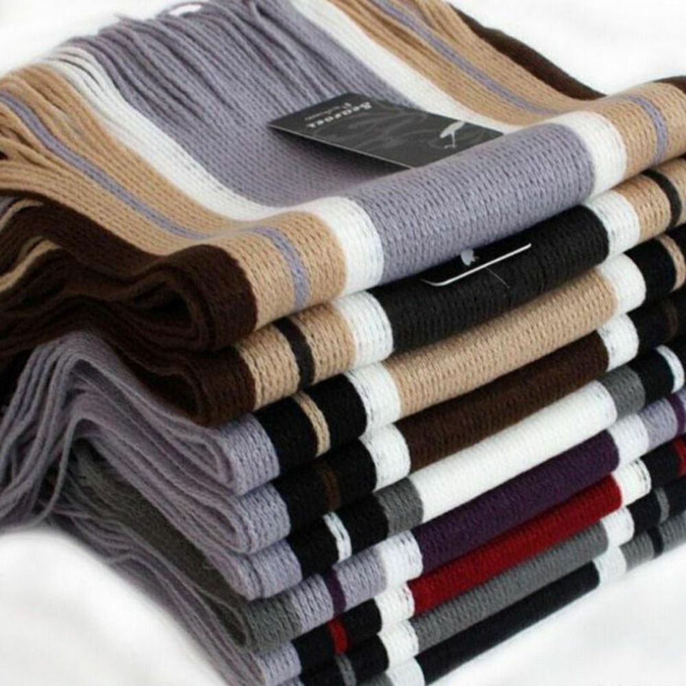 Muffler Men Wool - Syal Kasual Pria Motif Garis Bahan
