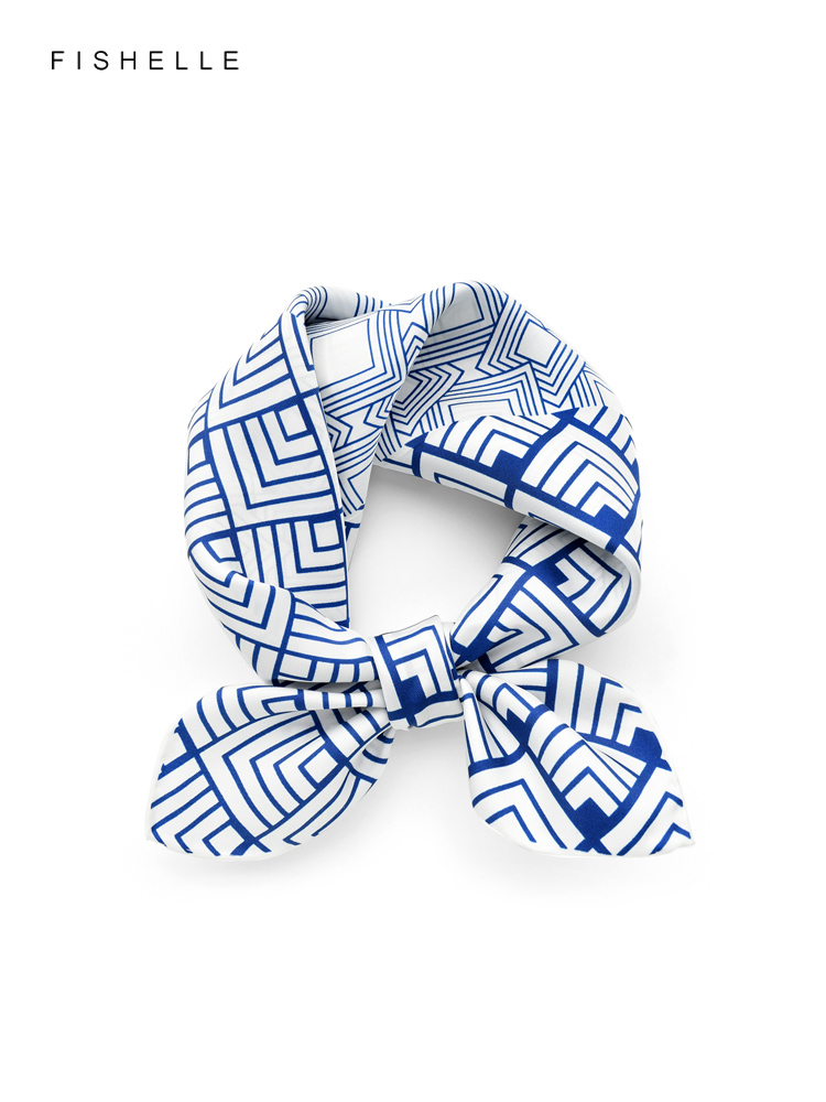 Ascot Neck Scarf - Cina Klasik Biru Putih Porselen Syal