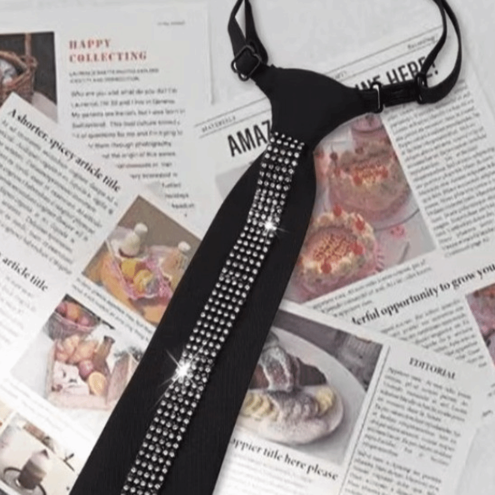 Bow Tie Pre Tied - Dasi Leher Hitam Modis Berhias Rhinestone,