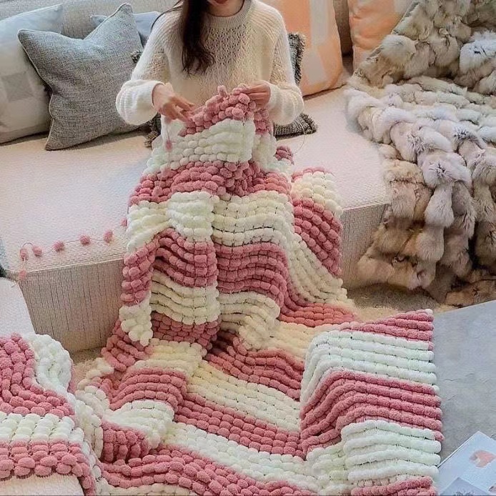 Woven Scarf Blanket - Benang Pompom 130G/Roll Warna Campuran 2cm