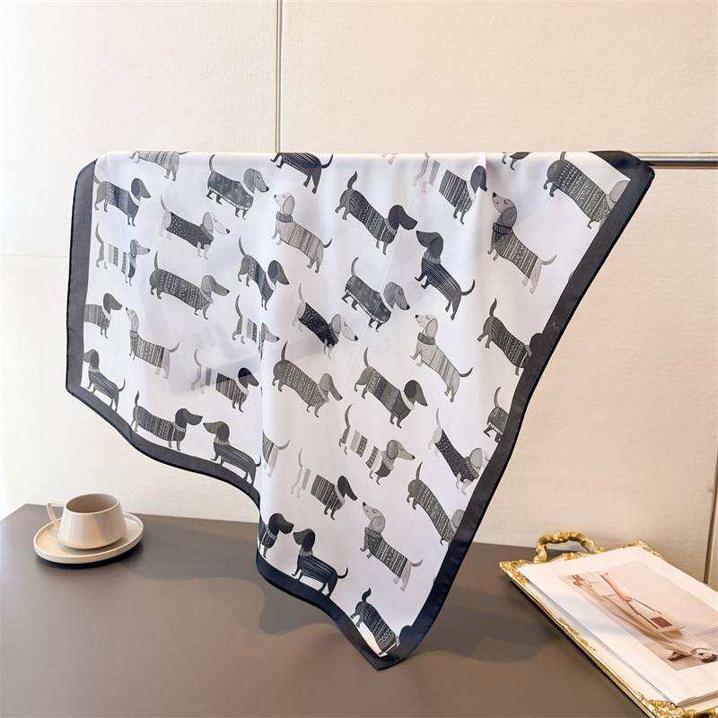 Bandana Cotton - Syal Persegi Motif Anjing Katun Wanita,