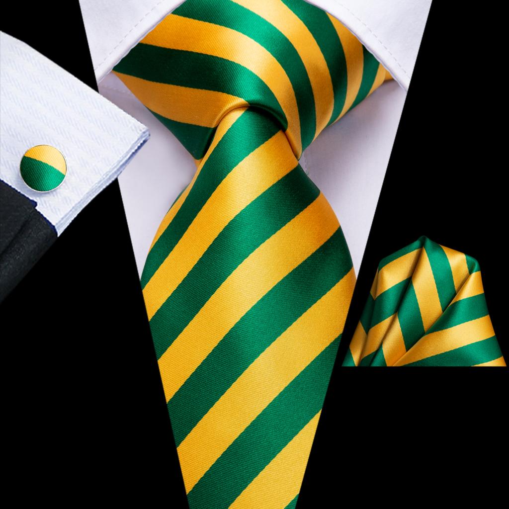 Silk Tie Striped - Dasi Pernikahan Sutra Bergaris Kuning Hijau