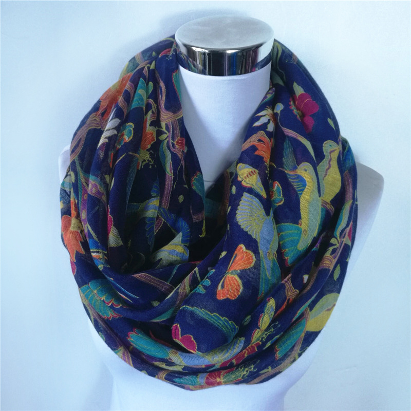 Baru Magpie Burung Cetak Visco - Infinity Scarf Knit ulasan dan harga