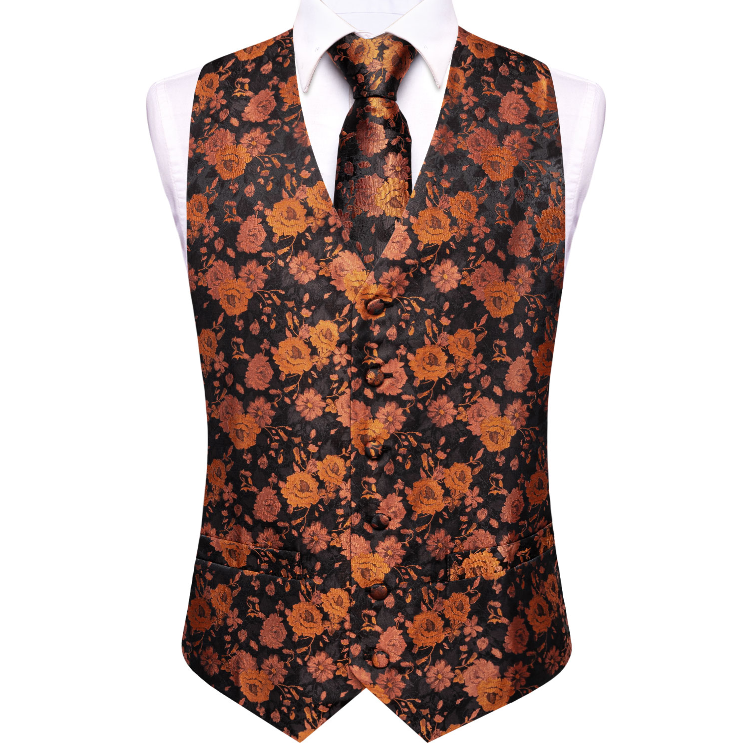 Rompi Pria Motif Bunga Hitam C - Pocket Square Set ulasan dan harga
