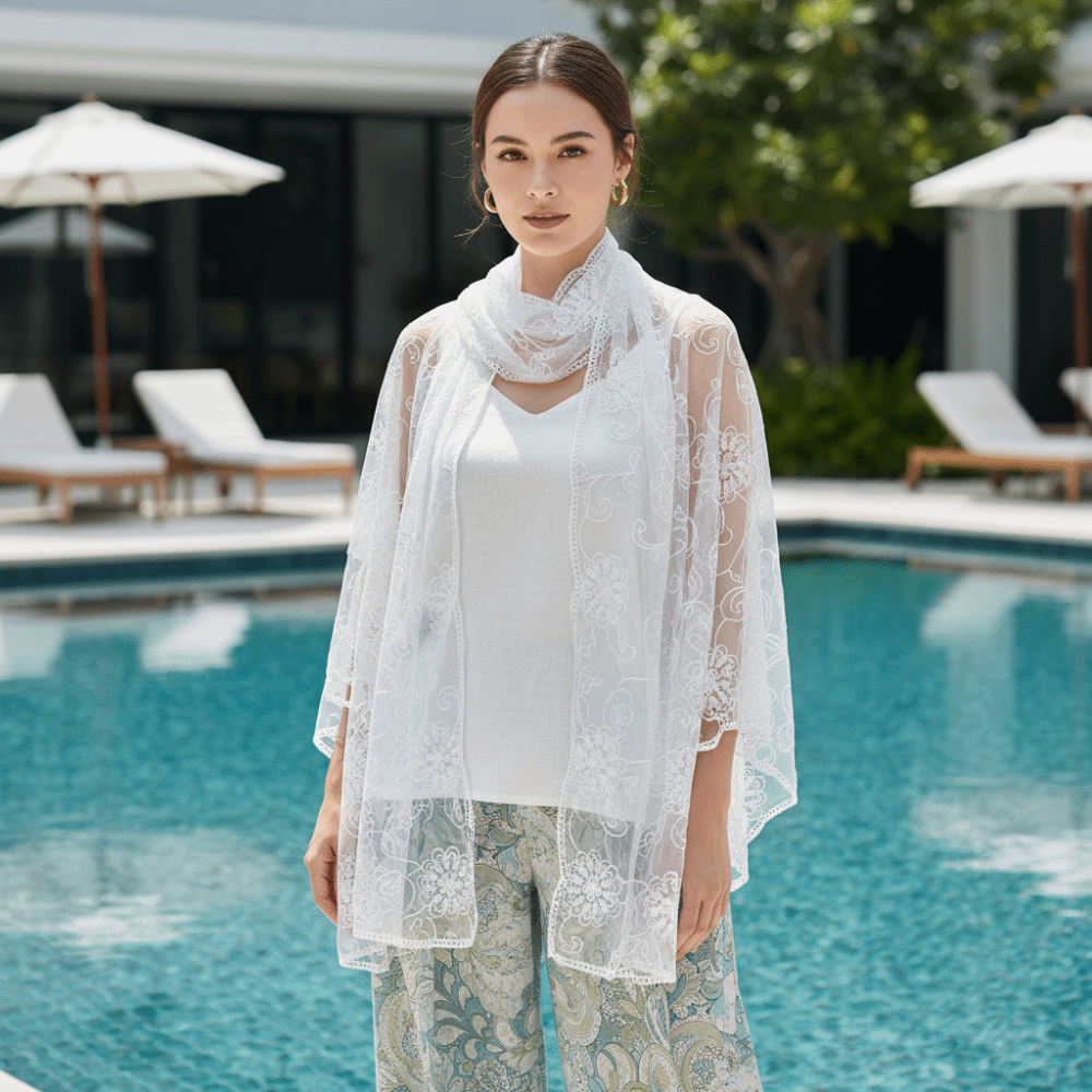 Selendang renda bordir bunga,  - Stole Wedding Shawl ulasan dan harga